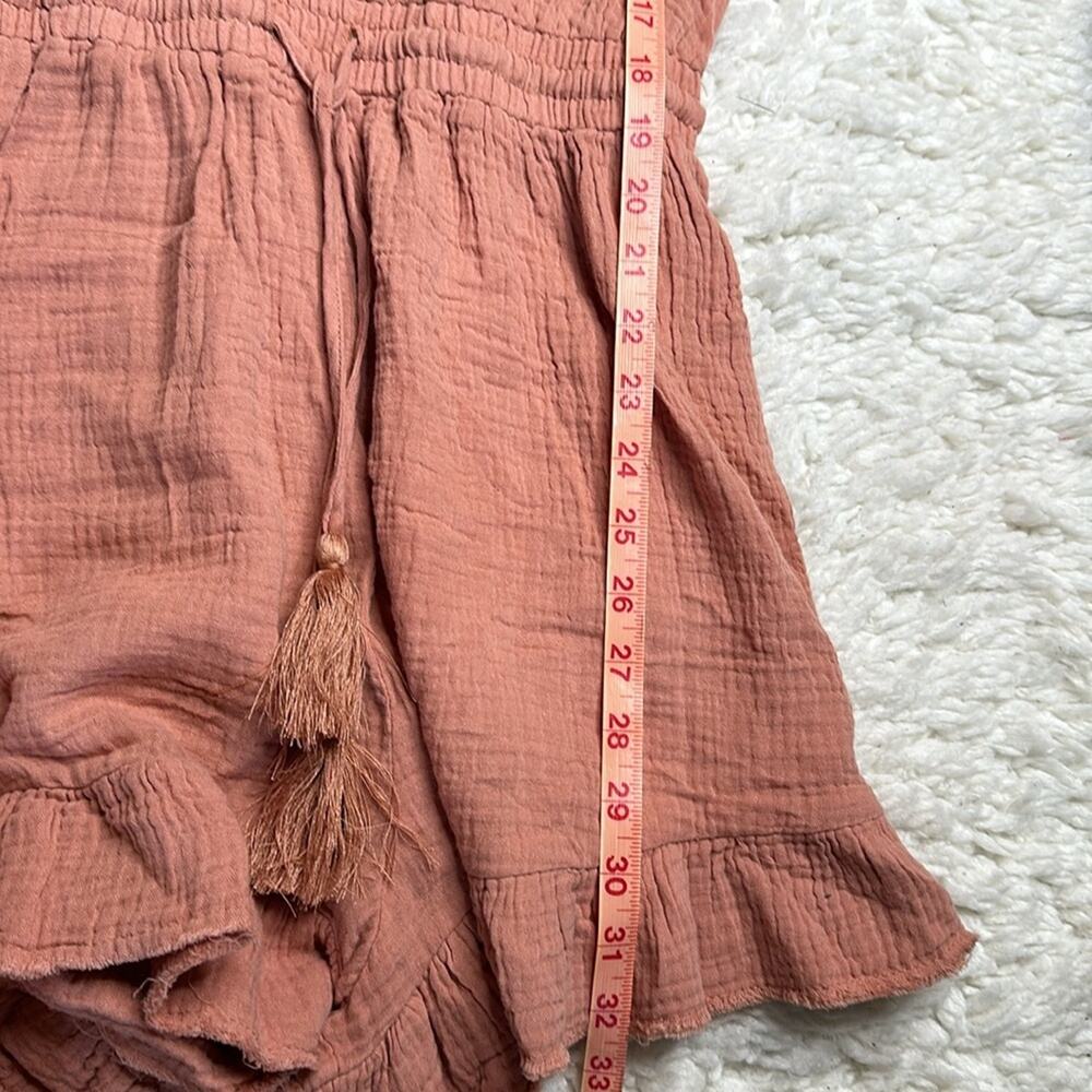 Free The Roses Ruffle Detail Romper Rust Size L Drawstring Waist V Neck Muslin - Picture 7 of 13